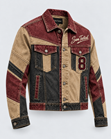 Veste en jean vintage patchwork pour homme, col rabattu, boutonnage simple, color block, vêtement d'extérieur automne, prix de gros