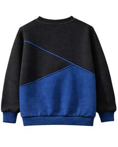 Sudadera Personalizada para Mujer en Bloques de Color Negro y Azul Rey, Sudadera Casual de Invierno con Cuello Redondo y Forro Polar Suave, con Detalle de Bordado - Product Image 2