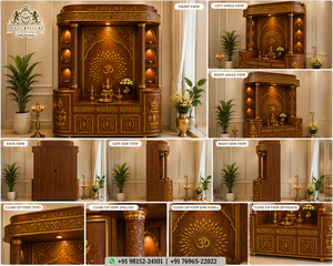 Mandir en teck de qualité supérieure avec armoire de rangement, mandir en teck massif sur mesure, temple personnalisé avec aspect marbre - Product Image 6