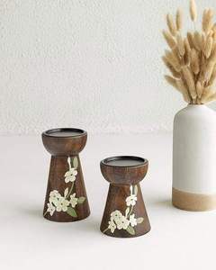 Ensemble de 2 pots à bougies en bois faits à la main, résistants à la chaleur et écologiques, décoration rustique pour la maison, décoration de table, mariage, festival - Product Image 3