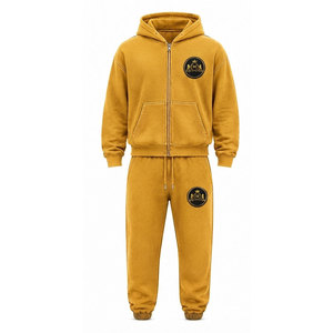 Ensemble de survêtement vert à capuche 100% coton avec fermeture éclair intégrale, poche avant et patch brodé appliqué 480 g/m² - Product Image 5