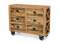 Armoire de rangement industrielle en bois massif avec 6 tiroirs et roulettes