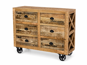 Industrial Solid Wood Storage Cabinet <b>6</b> <b>Drawer</b> Wheel Cabinet - Product Image 6