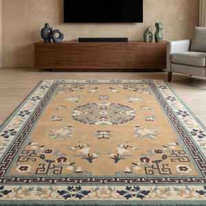 Tapis classique en laine noué à la main MIRZAPUR ART PALACE, très demandé, motif floral oriental traditionnel, à poils plats, moyen - Product Image 3