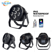 Projecteur LED Par RVBWA UV 6x18W sur batterie, étanche IP65 pour extérieur, avec télécommande, contrôlable par application mobile 2,4 GHz, livré dans un flight case de chargement
