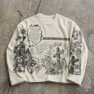 2026 Wholesale Men’s Leopard Graphic Thermal Textured Long Sleeve Shirt Oversized Waffle Knit Crew Neck Casual Streetwear Shirts - Product Image 3