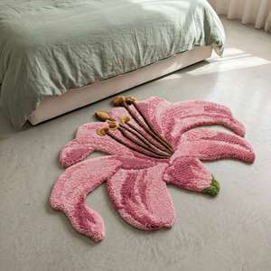 Tapis d'intérieur unique en laine tuftée à la main, motif fleur rose, antidérapant, doux, décoratif, pour salon, chambre, chambre d'enfant, décoration de la maison - Product Image 6