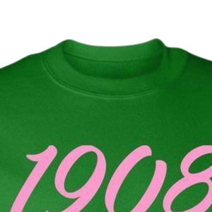Sudadera con cuello redondo AKA 1908Script Year, de forro polar premium, con letras griegas, personalizada para hermandades, color verde Kelly - Product Image 5