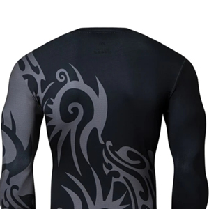 Men's Long Sleeve <b>Rash</b> <b>Guard</b> Black Tribal Dragon Print Quick Dry Polyester Compression Shirt for Water Sports <b>BJJ</b> - Product Image 3