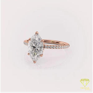 Bague de fiançailles en diamant de laboratoire taille marquise en or jaune avec bande pavée, bague de promesse solitaire pour femme, bijoux de mariage - Product Image 2