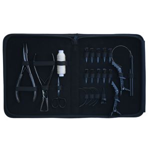 Kit d'outils pour extensions capillaires professionnel avec outil de pose de perles, outil de dépose de crimpes, crochet à boucle, aiguilles courbées, fil pour perruques et pinces de coiffure - Product Image 1