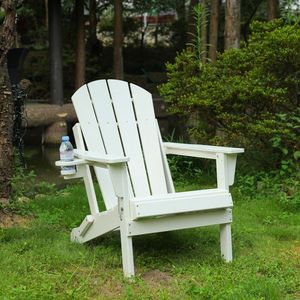 Sedia Adirondack Pieghevole con Doppio Portabicchieri in Materiale Composito Bianco Effetto Legno per Uso Esterno - Product Image 2