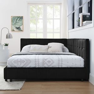 Letto Imbottito Matrimoniale con Testiera e Braccioli Confortevoli, Design Divano Letto per Camera da Letto o Soggiorno - Product Image 2