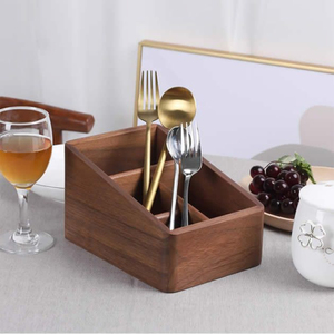 Sustainable Wood 3-Compartment Utensil Holder Organizer Basket for Flatware Cutlery Counter Top Dining <b>Table</b> Kitchen - Product Image 6