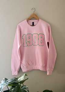 <b>Pink</b> Crew Neck Custom Clothing Manufacturer <b>Sweatshirt</b> for Women's Chenille Embroidery Front Logo Alpha Kappa Alpha 1908 Shirts - Product Image 2