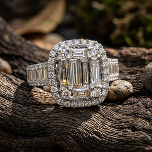High End 18k White Gold Princess Cut Natural Diamond Slim Ring Cluster Trendy Women's Wedding Engagement - Product Image 5