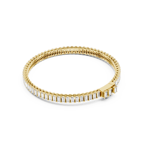 Pulsera de tenis unisex de moda con diamantes de laboratorio de 3 mm tipo baguette, chapada en oro amarillo de 10k, certificada por IGI. - Product Image 3