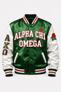 For Chi Omega Vintage Bomber Satin Jacket AXO Sorority Greek Line Chi Omega Greek Jackets Lettermen Coat <b>Waterproof</b> Breathable - Product Image 5