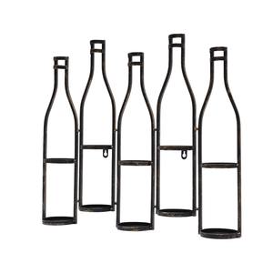 Étagère à vin décorative en fer à colonne unique pour garde-manger et salle à manger – Porte-bouteilles flottant robuste avec bois rustique et - Product Image 5