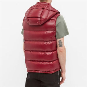 Chaleco Acolchado Rojo con Capucha para Hombre, Cierre de Cremallera, Impermeable, Cortavientos, Informal, para Invierno, Color Sólido, Poliéster - Product Image 2