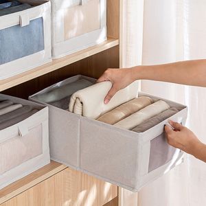 4Pcs Clear Window Foldable Closet <b>Storage</b> Bins Washable Linen Fabric Baskets for Organizing <b>Clothes</b> - Product Image 6