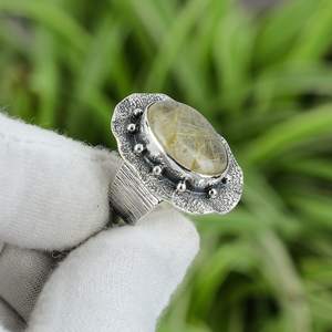 Bague en Rutile Doré Faite à la Main en Argent Sterling 925, Bijou Bohème, Bague en Quartz Rutile Naturel Taille 7 - Product Image 3