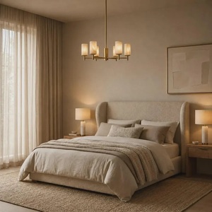 Modern Brass Chandelier With Alabaster Shades Geometric Design Ceiling <b>Light</b> Indoor Living Room Decor - Product Image 5