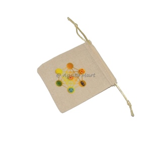 Custom Logo Healing Symbol Drawstring Cotton Bag Chakra Mandala Printed Healing Crystal for Crafts Packaging Elegant <b>Gift</b> <b>Wrap</b> - Product Image 1