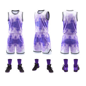 Ensemble de maillots de basket-ball tie-dye personnalisables, 100% polyester, respirant, anti-transpiration, séchage rapide, vêtements de sport unisexes pour adultes - Product Image 3