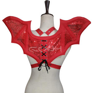 ชุดสายรัดรูปปีกค้างคาวสีดำแบบกอธิคประดับเลื่อมพร้อมตกแต่งด้วยหนัง - Product Image 6