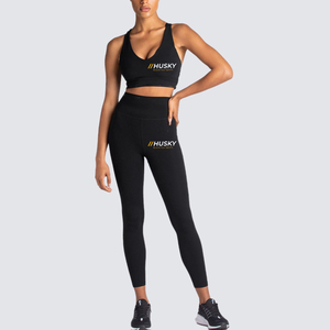 HUSKY Women's Ribbed Sports <b>Bra</b> & Leggings Set <b>Blue</b> Seamless Fitness Wear Breathable Racerback Scoop Neck Medium Support - Product Image 2