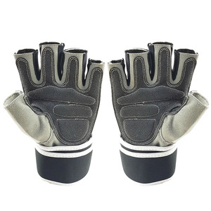 Gants de fitness demi-doigts en cuir PU noir et blanc avec sangle de poignet réglable pour la musculation et l'entraînement, unisexe - Product Image 3