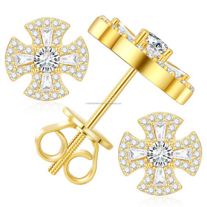 Pendientes de Plata de Ley 925 con Cruz de Diamantes Moissanite, Tono Dorado, Joyería Fina Brillante para Mujer, Venta al Por Mayor - Product Image 1