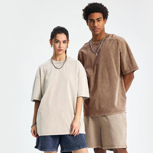 New Custom Men's Spring Retro Vintage Craft High-Street Washed Short-Sleeve Loose Fit Small Neckline Acid Wash T-Shirt for men - Product Image 3