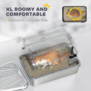 Extra Large Smart <b>Cat</b> Litter <b>Box</b> Stainless Steel High Sided Enclosure with Flip Cover and PP Scoop for Big <b>Cats</b> - Product Image 5