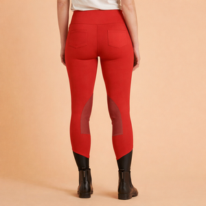 Leggings de equitación para mujer – Rojo |   Leggings de equitación de cintura alta con parche en la rodilla - Product Image 2