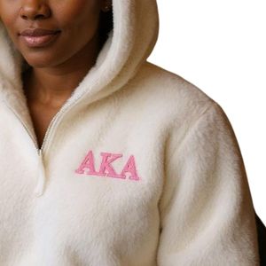 Sudadera con Capucha de Felpa AKA Ivory Cozy, Logotipo Bordado en Rosa, Sudadera de Sherpa para Mujer, Ropa de Hermandad Griega, OEM ODM - Product Image 2