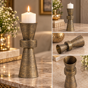 Portavelas Antiguo Dorado con Acabado Texturizado para Decoración de Mesa de Comedor |   Portavelas Decorativo de Metal para Regalo - Product Image 2