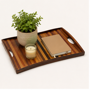 Bandeja de Servir de Madera Exótica Hecha a Mano, Estilo Moderno de Mediados de Siglo, con Diseño de Mosaico y Asas Integradas, para Hogares de Lujo - Product Image 4