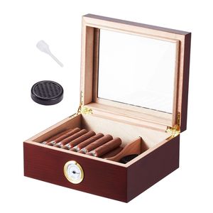 Humidor per Sigari Artigianale in Legno di Cedro Spagnolo, Scatola da Scrivania per Sigari con Coperchio in Vetro e Umidificatore, Tecnica di Laccatura - Product Image 1