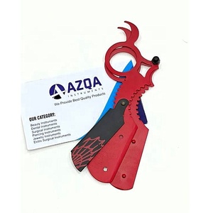 Professional Barber <b>Straight</b> <b>Razor</b> with Finger Ring Grip Red Handle for Smooth Shaving Beard Styling and Salon Grooming - Product Image 2