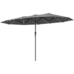 Ombrellone da Giardino Bifacciale con Luci Solari a LED, Ombrellone da Esterno Grigio per Patio, Riparo Solare - Product Image 1