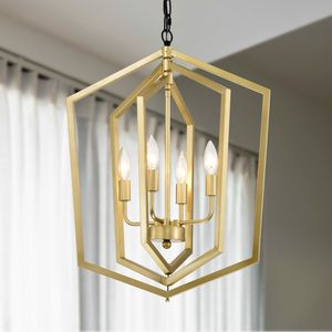 4-Light Vintage Boerderij Keuken Kroonluchter Verstelbare Goud Mat Zwarte Kooi Hanglampen Voor Eetkamer Entryway-E12 Bollen - Product Image 2
