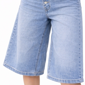Shorts en jean pour femmes, couleur unie, jambe large, taille haute, décontracté, été, design moderne, look tendance, léger - Product Image 6