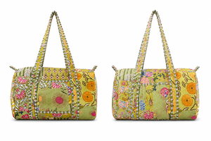 Chouhan Textile Boho Floral Quilted Duffel <b>Bag</b> Cotton Fabric <b>Weekender</b> Tote Zipper Shoulder <b>Travel</b> Storage <b>Bag</b> Large Capacity - Product Image 4
