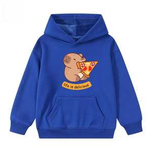 Sudadera con capucha estilo cómodo para mujer con estampado de oso de dibujos animados y pizza, con bolsillo canguro, corte regular, sudadera de otoño, 100% algodón tejido. - Product Image 3