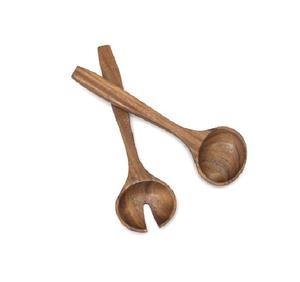 Juego de servidores de ensalada de madera de acacia con mango largo, hechos a mano, ecológicos, aptos para lavavajillas, cucharas manuales para servir en la cocina y el comedor - Product Image 1