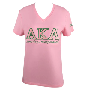 Camiseta Rosa de Algodón de Lujo AKA, con Letra Griega Bordada, Cuello Redondo, Camiseta Casual Premium para Mujer, Color Rosa - Product Image 1