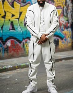 Custom Printed Quick Dry Street Style Sweatsuit Manufacturer <b>Zip</b> Jacket Jogger Set Color Block Nylon Sweat Pant Windbreaker - Product Image 3