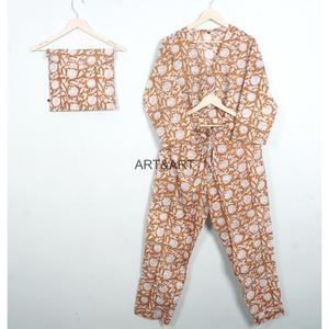 Conjunto de Pijama de Algodón 100% con Estampado Floral para Mujer, Manga Larga, Cuello en V, Cintura Elástica, Ropa de Dormir Informal de 2 Piezas para Verano - Product Image 2